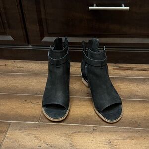 Black Peep-Toe Ankle Boots